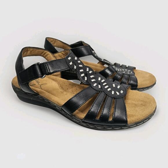 Natural Soul Barroll Black Leather Ankle Strap Sandals US 7.5 M Boho Comfort - Picture 1 of 9